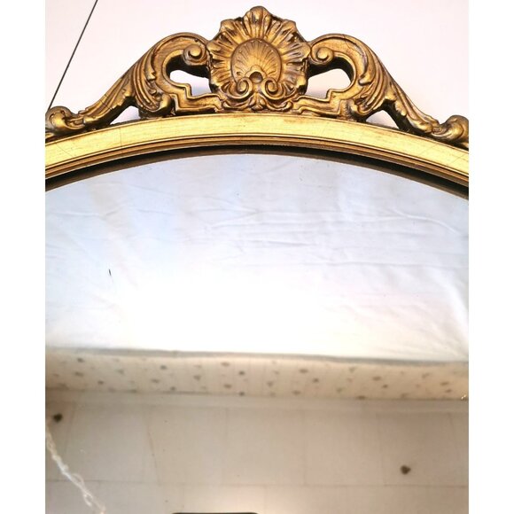 Vintage Italian Gilded Wood Oval Wall Mirror Ornate Rococo Shell - Picture 3 of 10